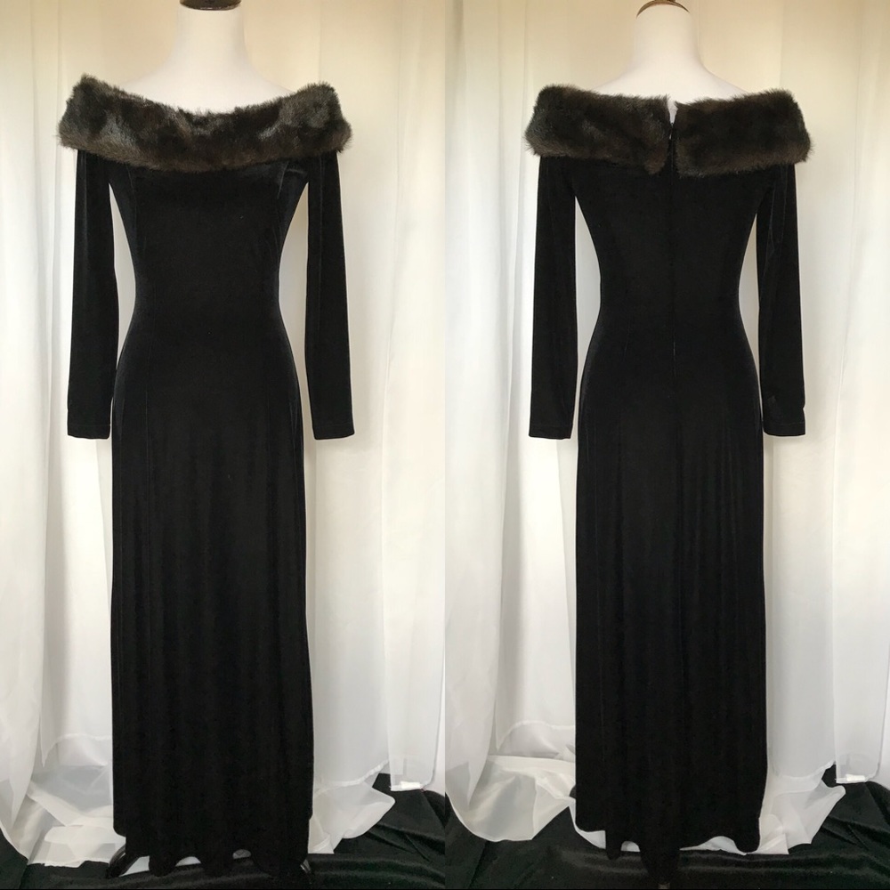 Vintage Velvet Fur Lined Formal Dress Gown